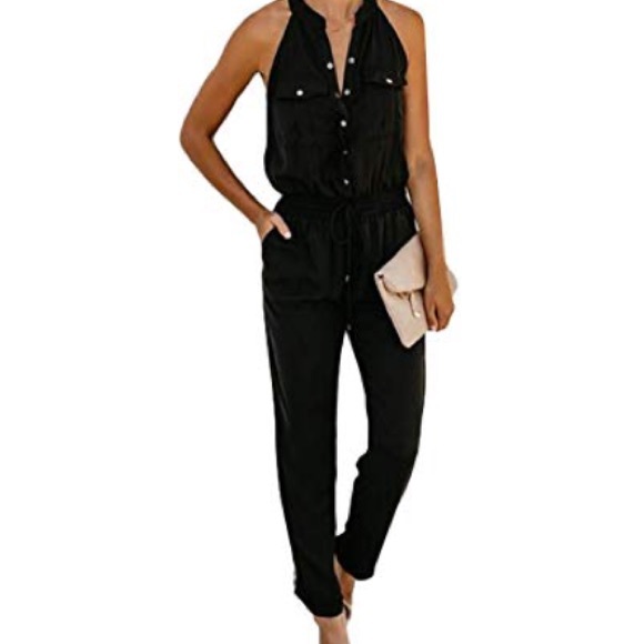 Halter button down Jumpsuit Romper - Picture 2 of 8